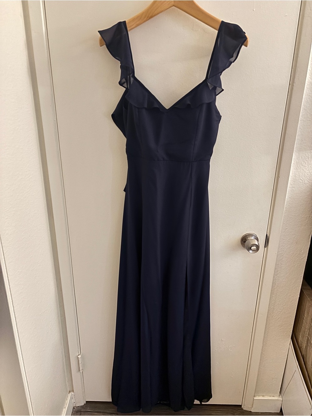 Lulu's Navy Ruffle-Shoulder Maxi Dress